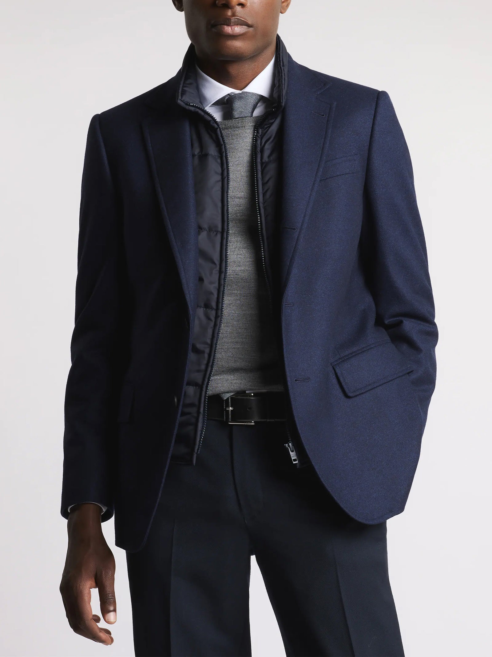 Fay Giacca Double In Flanella Di Lana Cardata Blu-2