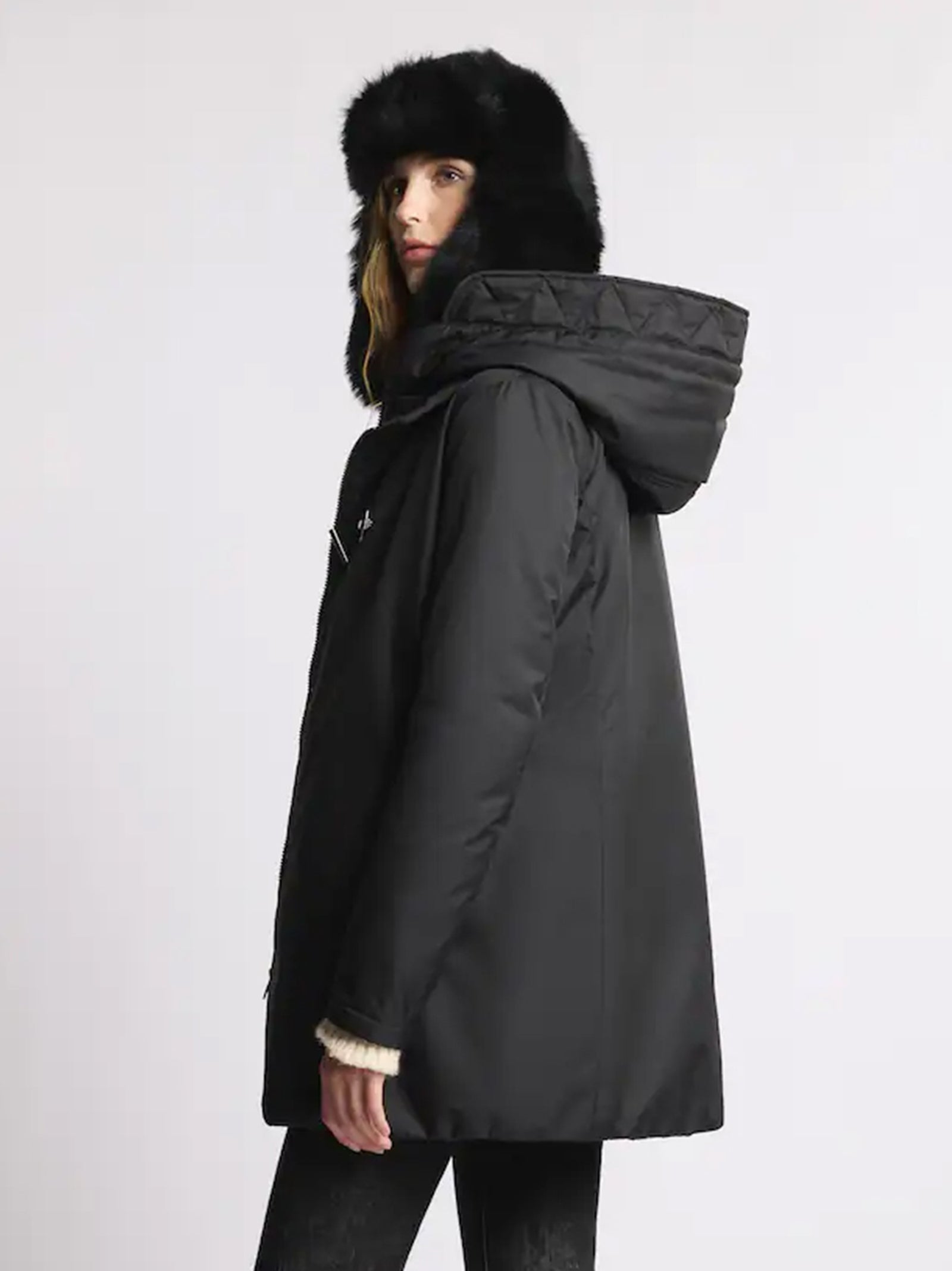 Fay Toggle Coat Tecnico Db Front Nero-3