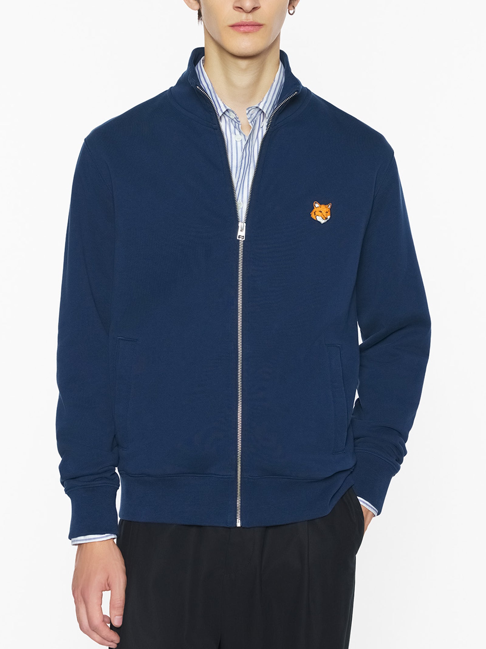 Maison Kitsune Fox Head Zipped Regular Sweatshirt Navy-3