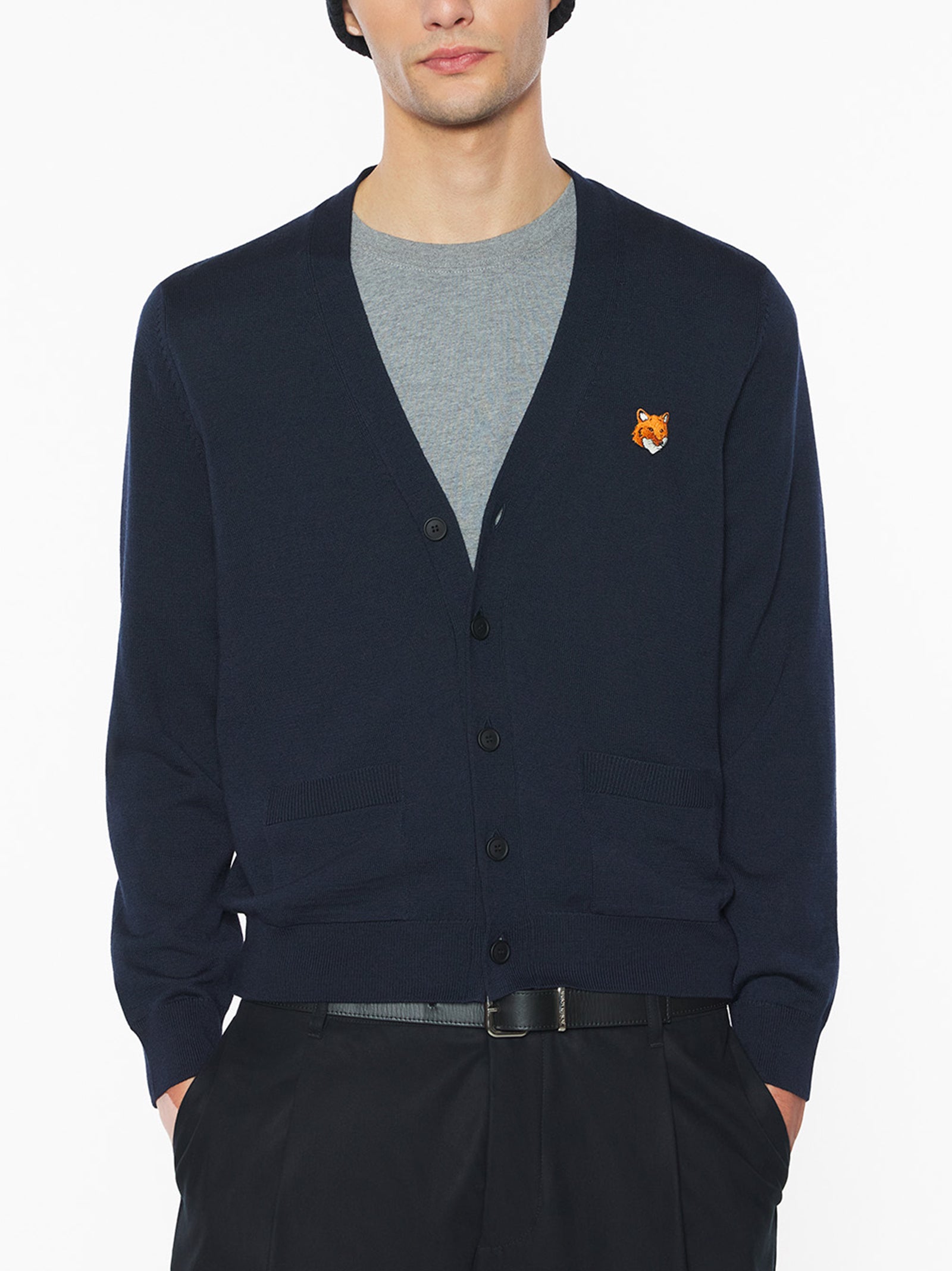 Maison Kitsune Fox Head Merino Regular Cardigan Navy-3