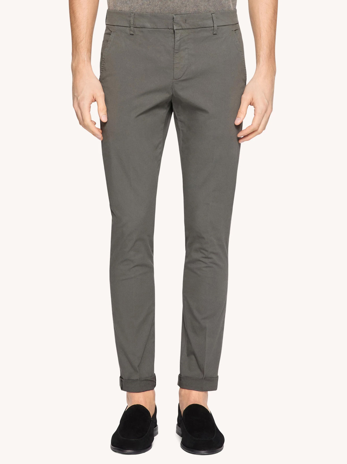 Dondup Pantaloni chino Gaubert slim in gabardina fumo-2