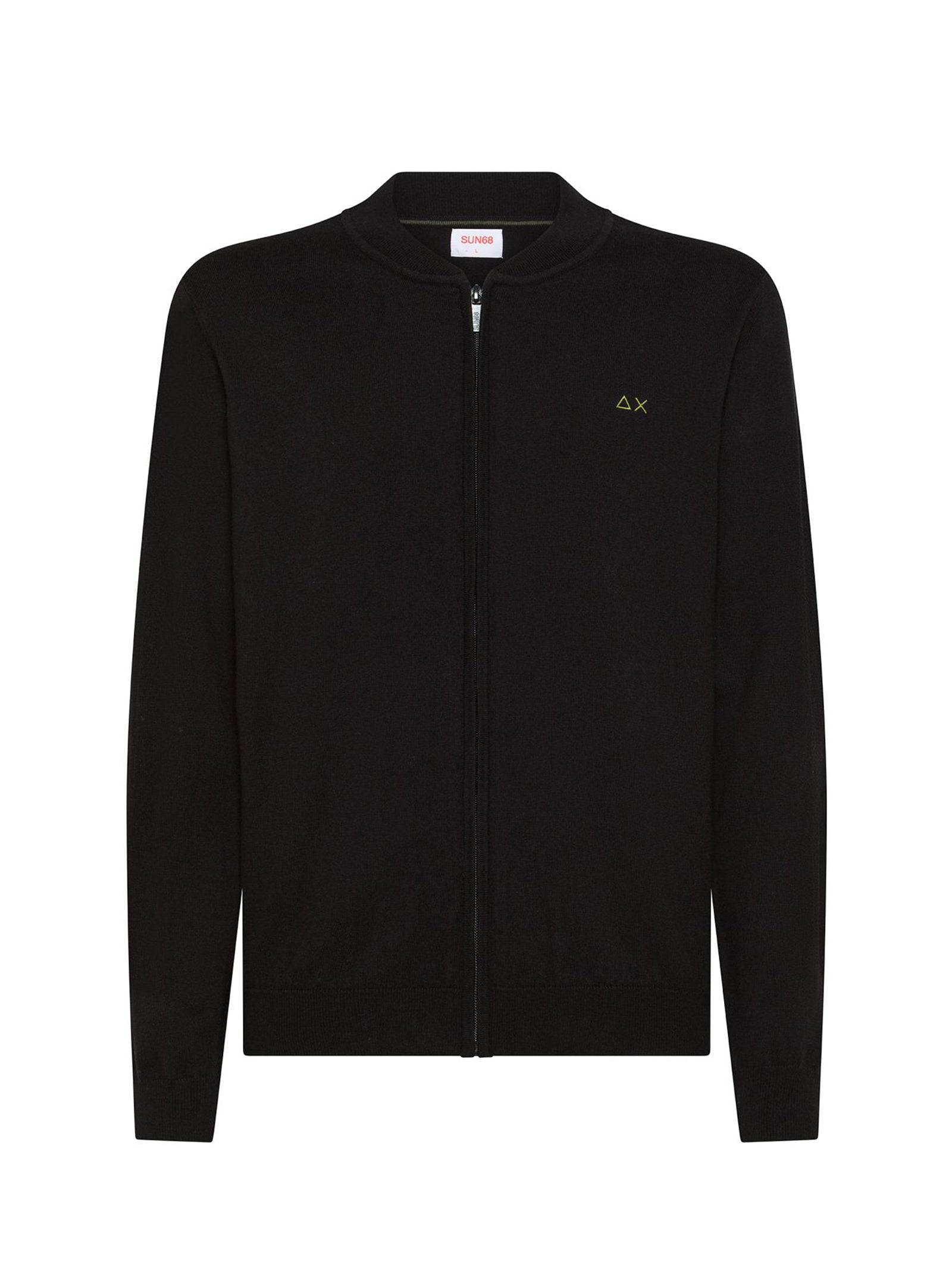 Sun68 Cardigan In Cotone E Lana Con Zip Nero-1