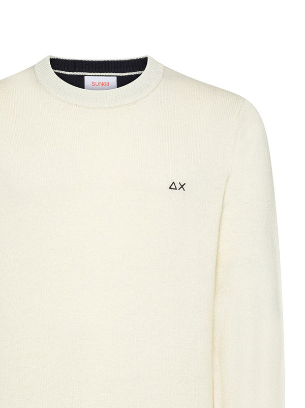Sun68 Maglia Girocollo In Lana E Cashmere Bianco Panna-2