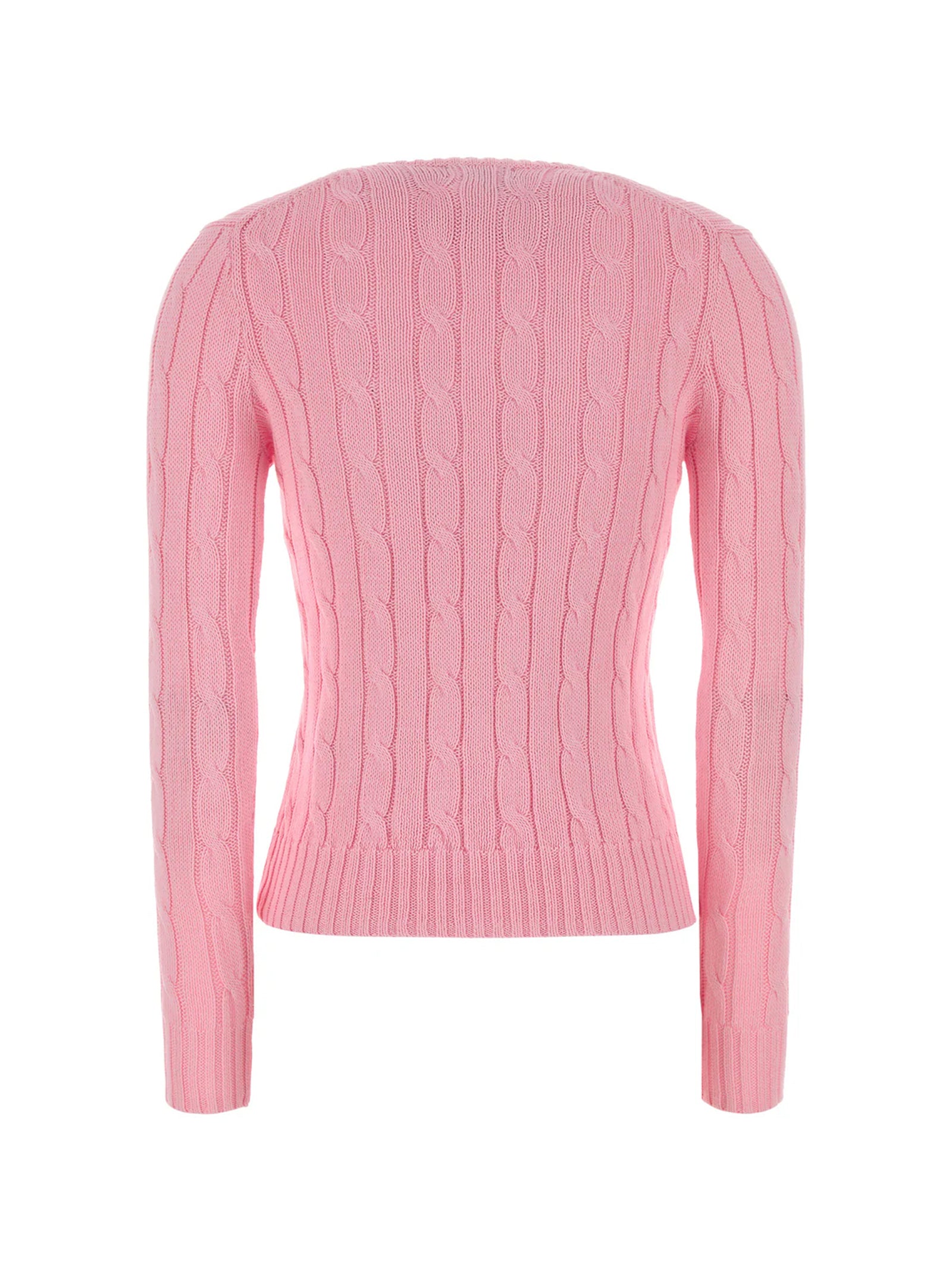 Maglia In Cotone A Trecce Con Scollo A V Rosa-2