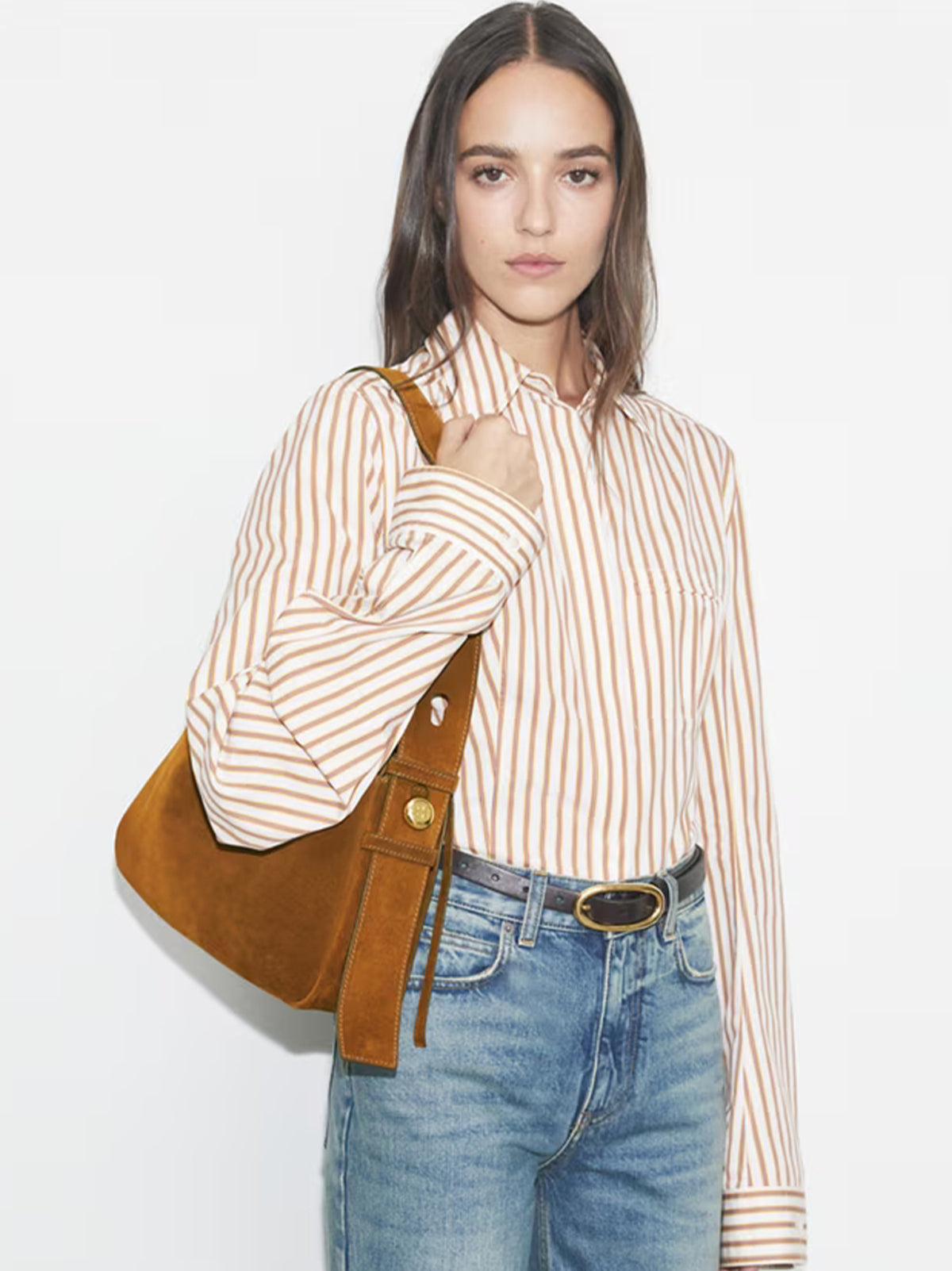 Tory Burch Borsa a spalla Romy in suede caramel-2