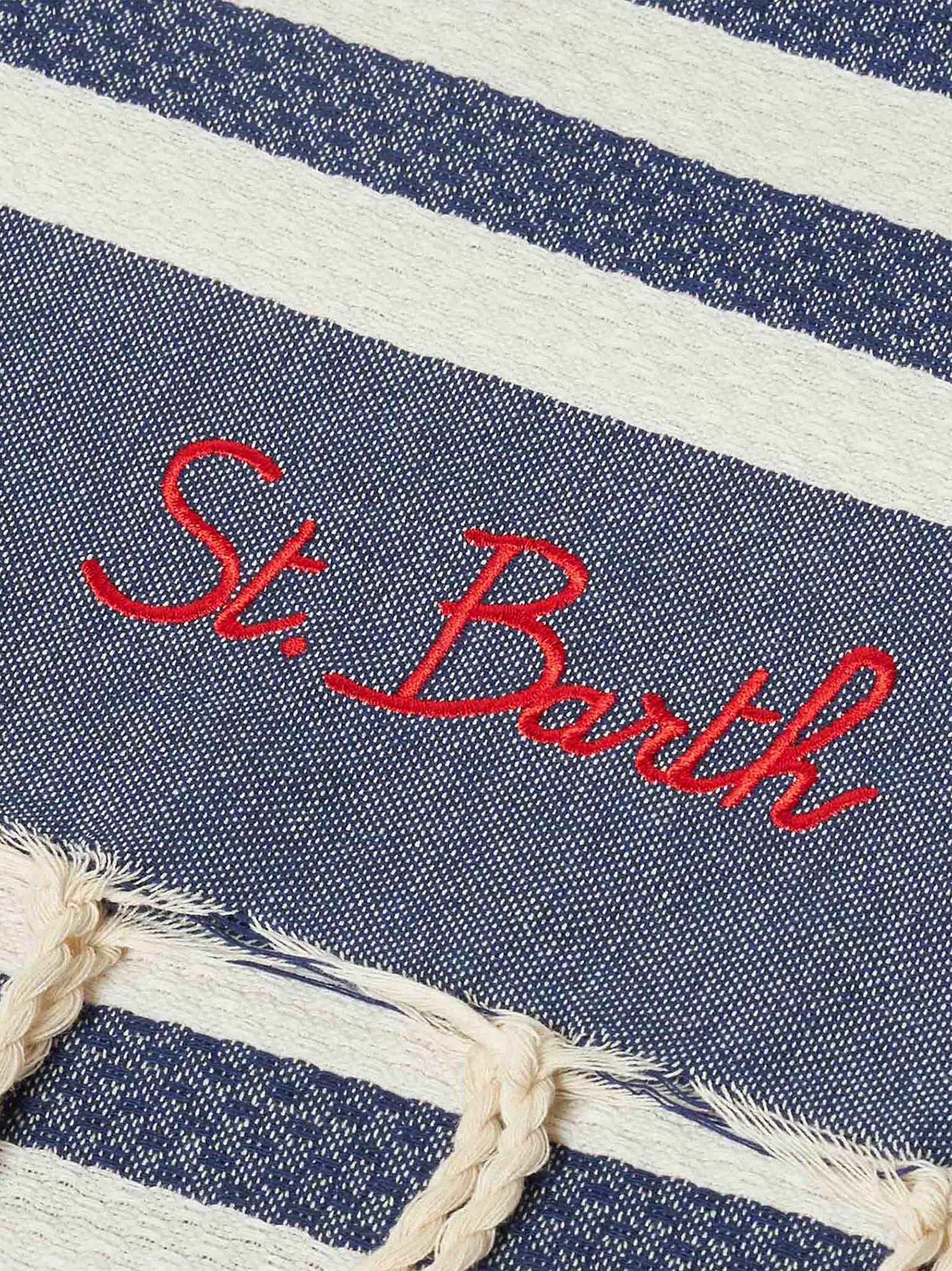 Telo Mare In Cotone Fouta Con Stampa A Righe Blu-3