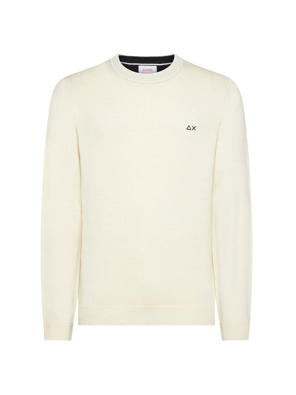 Sun68 Maglia Girocollo In Lana E Cashmere Bianco Panna