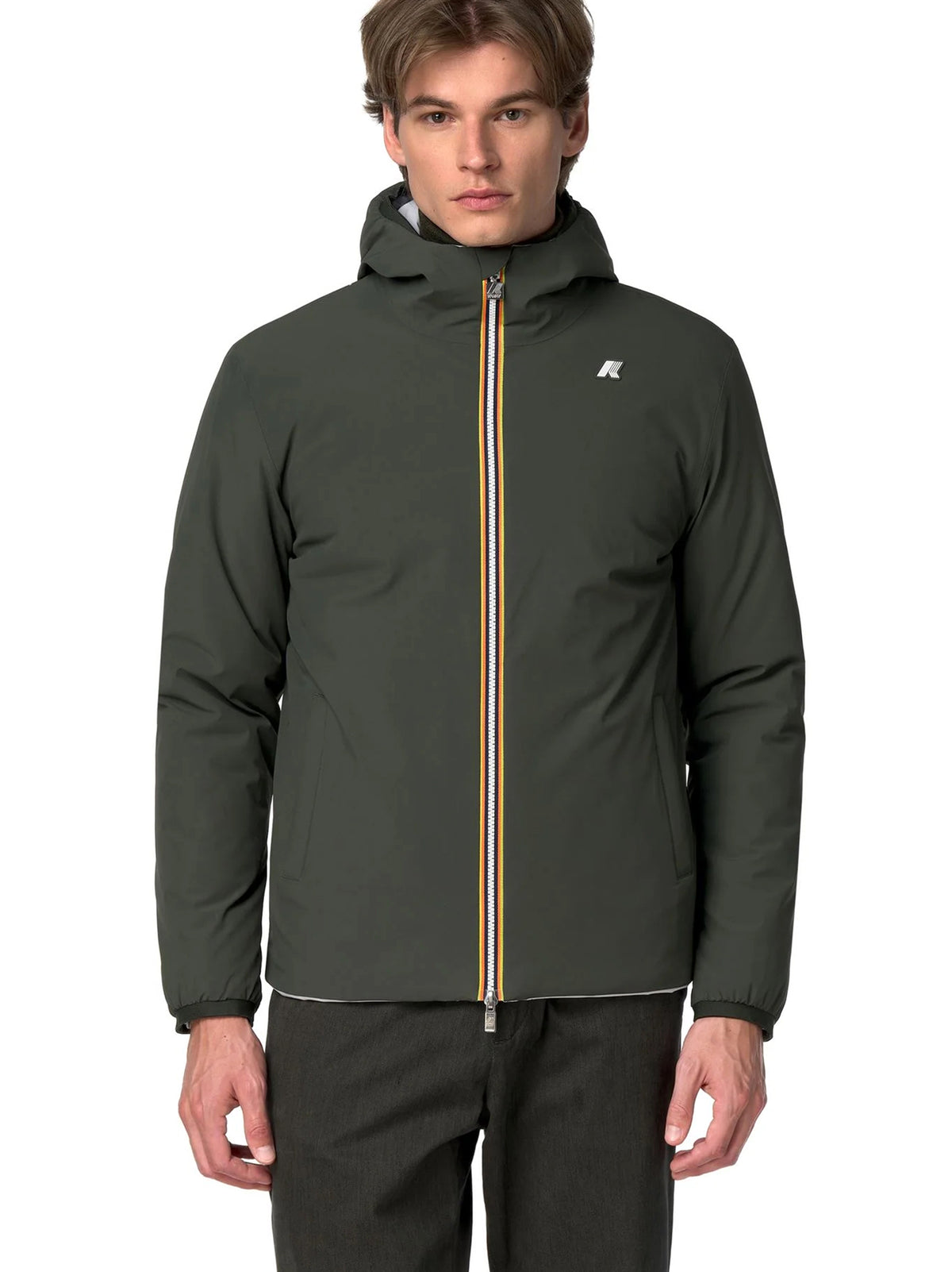 K-Way Giubbino Reversibile Jack St Warm Double Green Blackish  - Grey Ash-3