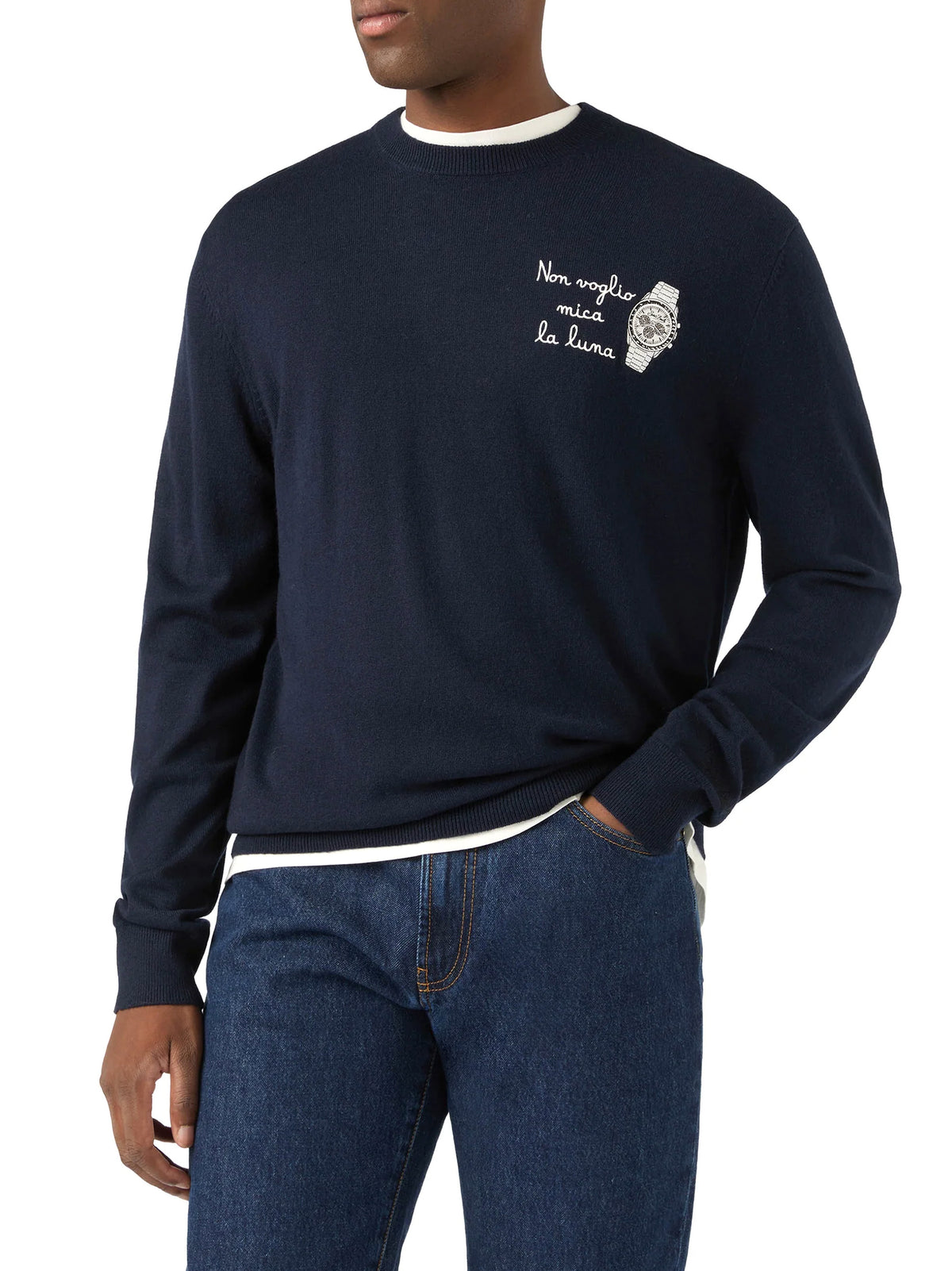Saint Barth Maglia Girocollo Heron Ricamo Non Voglio Mica La Luna Blu-2