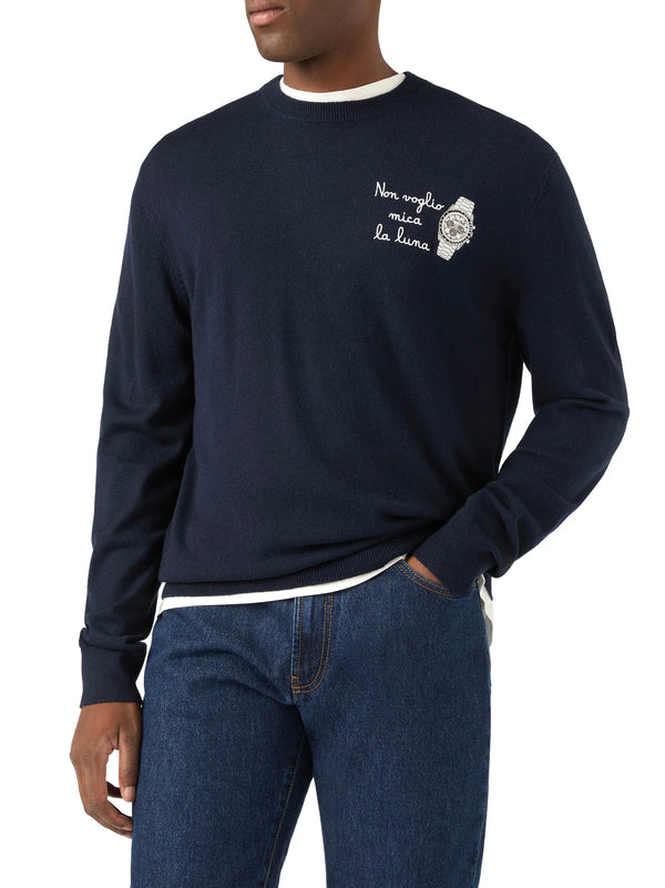 Saint Barth Maglia Girocollo Heron Ricamo Non Voglio Mica La Luna Blu-2