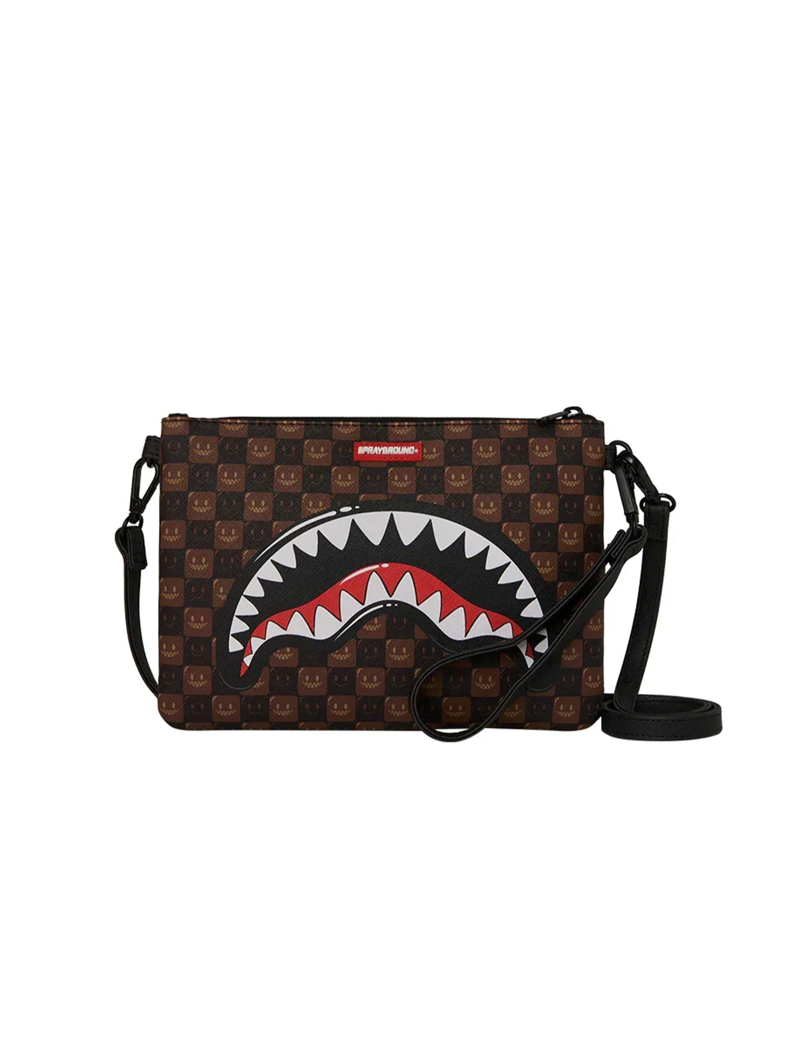 Sprayground Pochette Sharks In Paris Wtf Bubble Brown Check Crossover Clutch-1