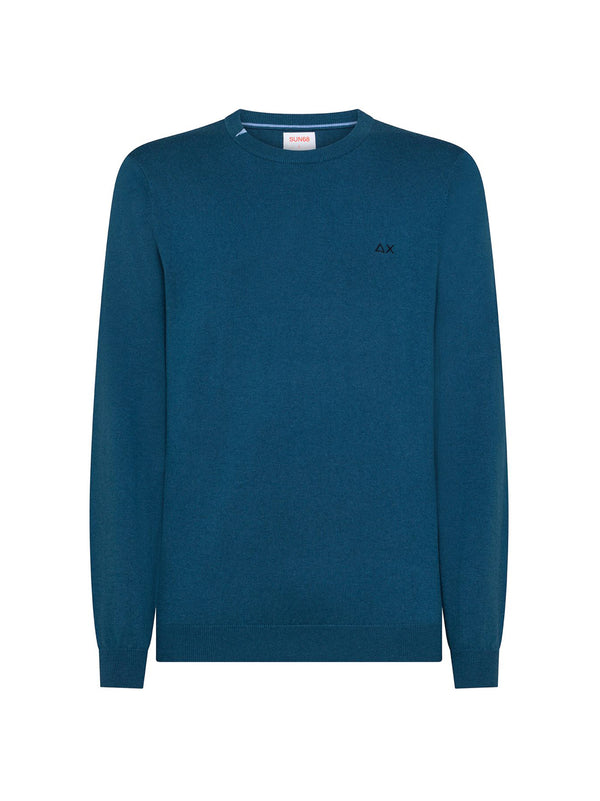 Sun68 Maglia Girocollo In Misto Lana Avio Scuro