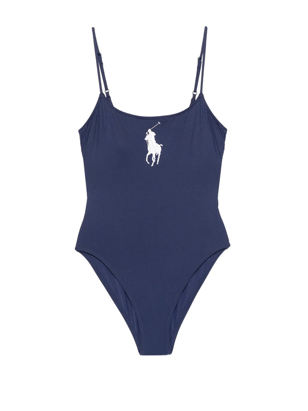 Polo Ralph Lauren Beachwear Costume Intero Con Logo Blu