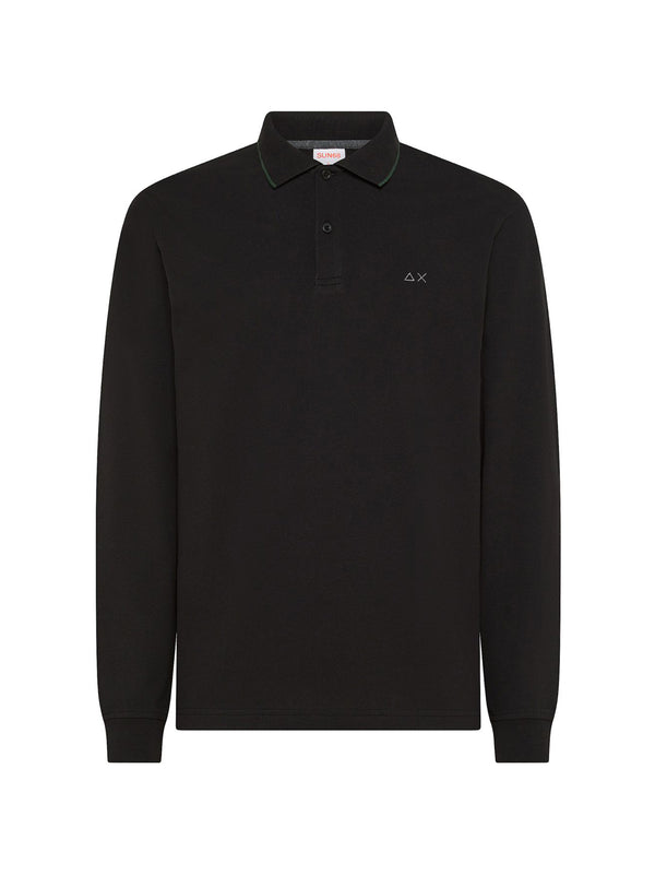 Sun68 Polo maniche lunghe Small Stripes On Collar nera
