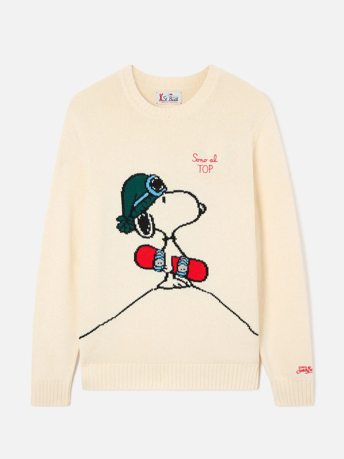 Saint Barth Maglia Girocollo Panna Intarsio E Ricamo Snoopy | Special Edition-1