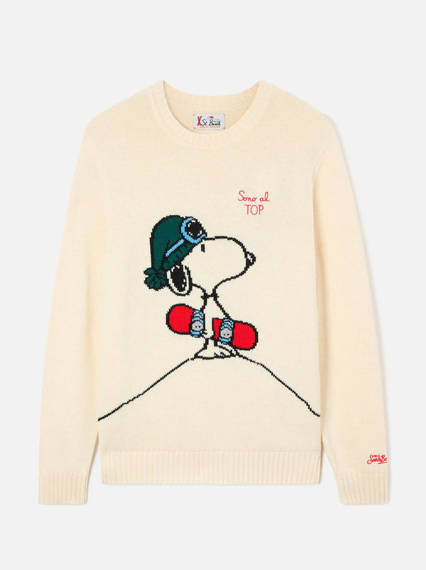 Saint Barth Maglia Girocollo Panna Intarsio E Ricamo Snoopy | Special Edition