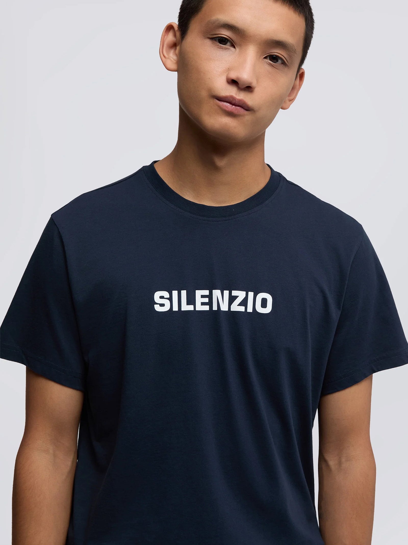 Aspesi T-Shirt In Jersey Di Cotone Con Stampa  Silenzio  Navy-3