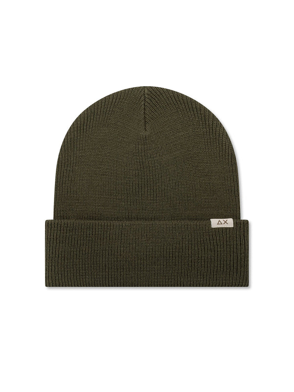 Sun68 Berretto Beanie In Misto Lana A Costine Verde Militare Scuro
