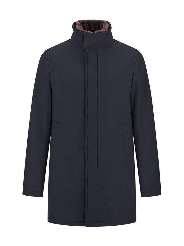 HERNO CAPPOTTO COLLO ECOPELLICCIA BLU-HERNO-CA000214U33344 9200