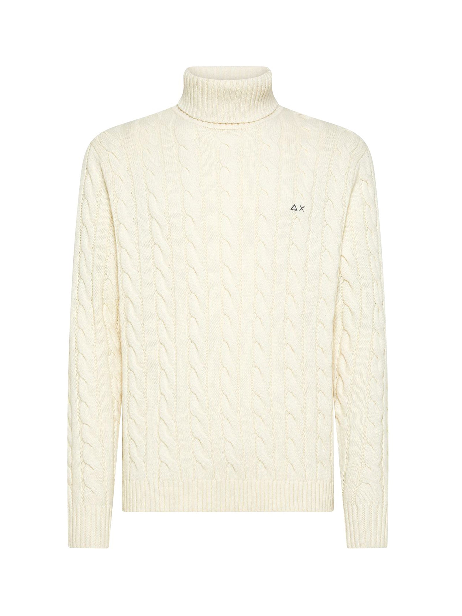 Sun68 Maglia Dolcevita In Misto Lana A Trecce Bianco Panna-1