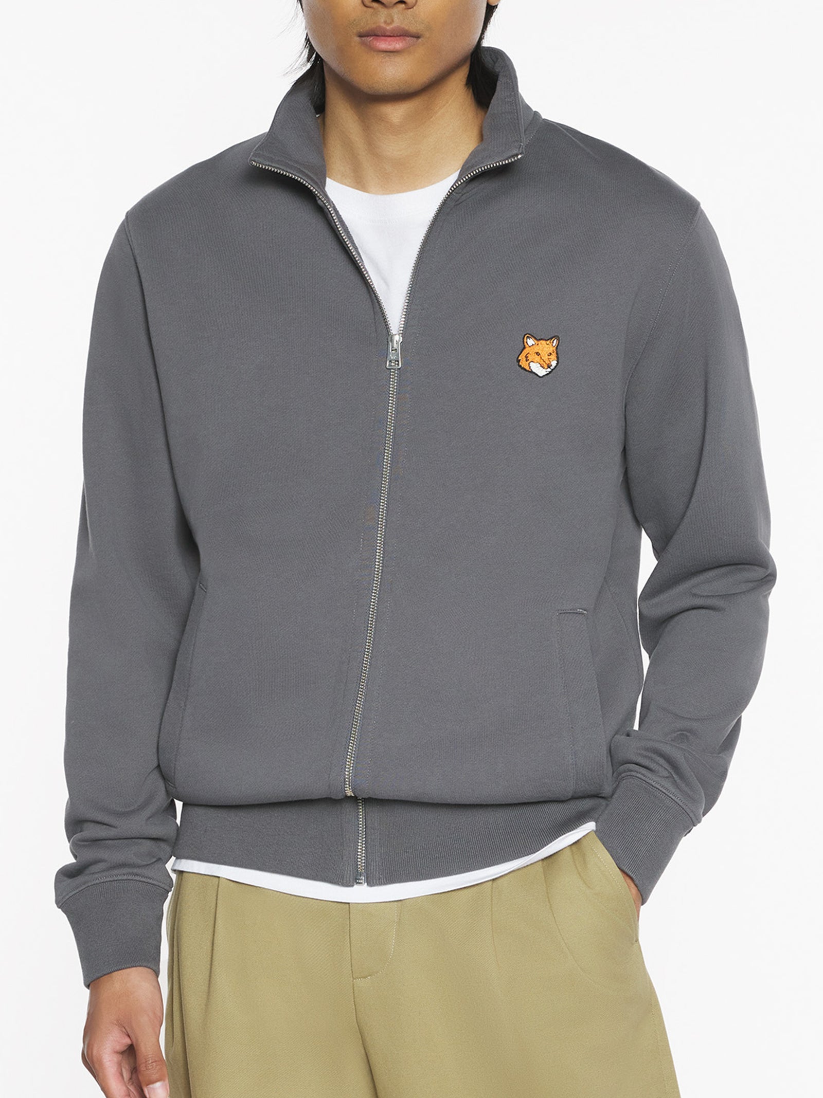 Maison Kitsune Fox Head Zipped Regular Sweatshirt Charcoal-3