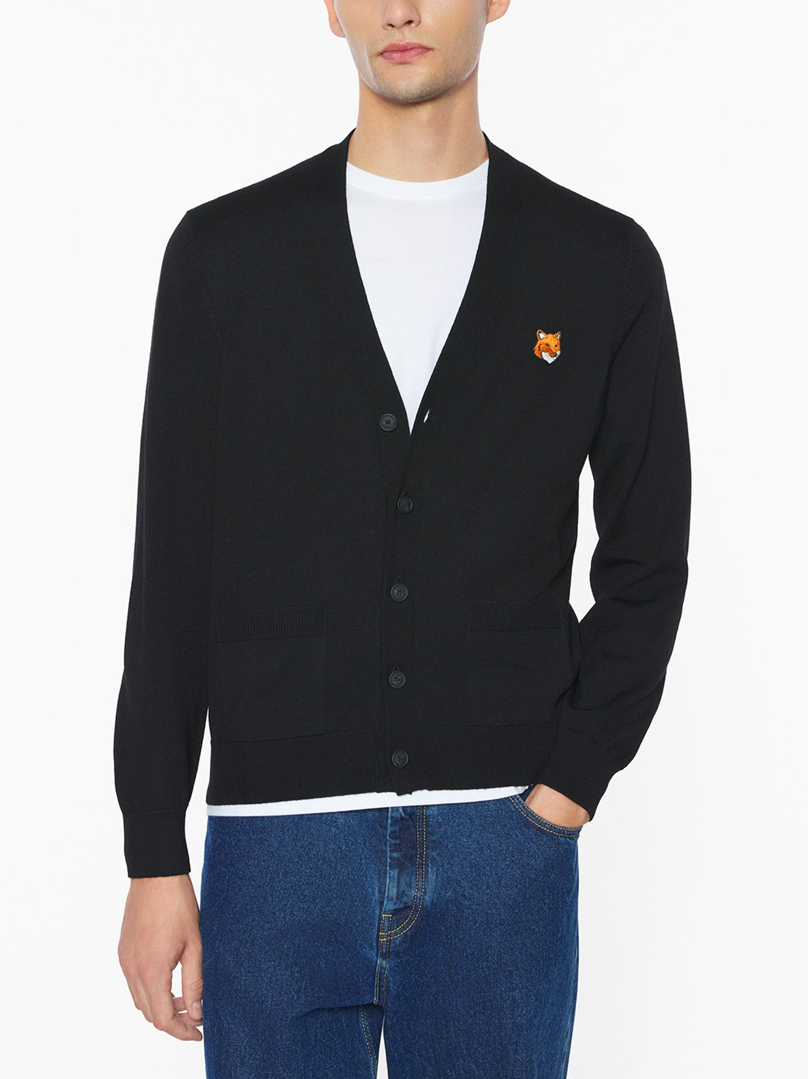 Maison Kitsune Fox Head Merino Regular Cardigan Nera-3