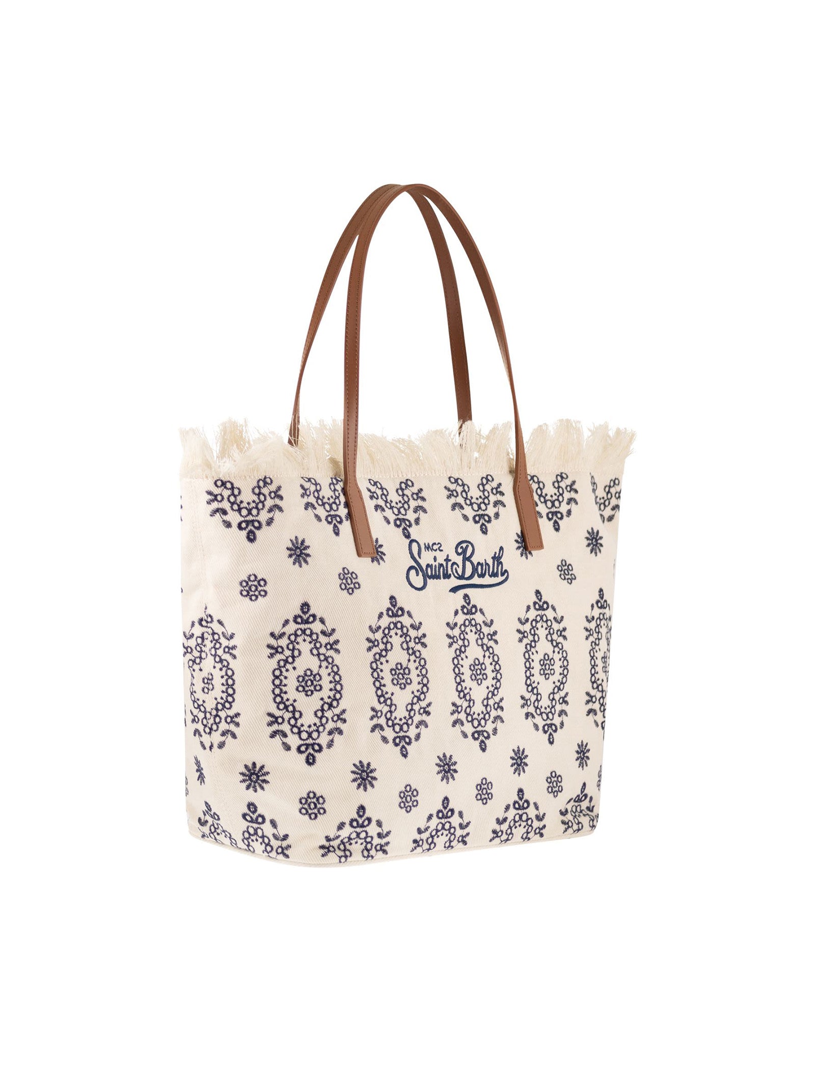 Saint Barth City Bag Sangallo Bianca Avorio Blu-3