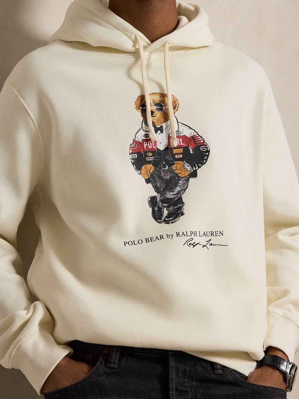 Polo Ralph Lauren Felpa Con Cappuccio Polo  Bear Panna-4