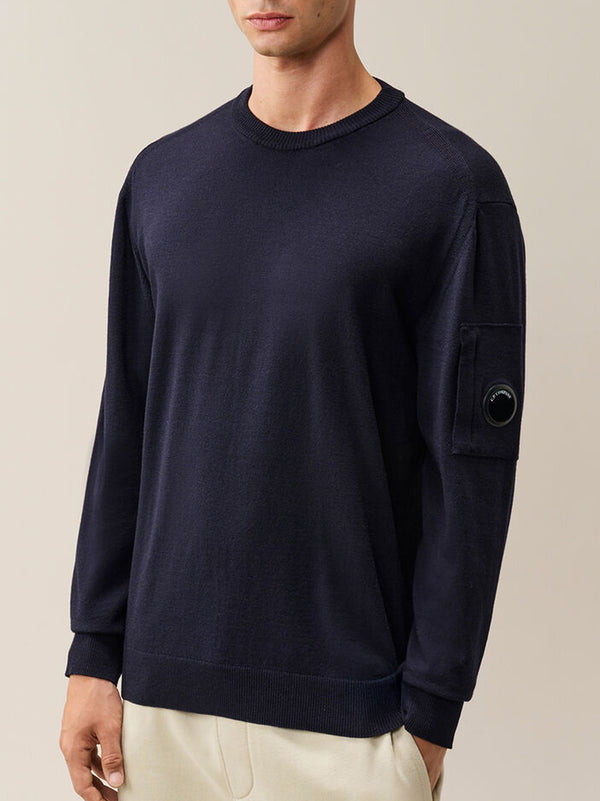 Cp Company Maglia Girocollo Lana Merino Blu-2