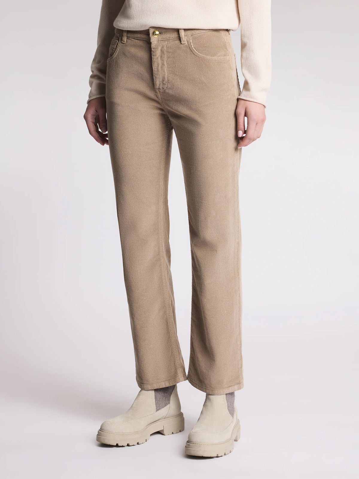 Fay Pantaloni slim in velluto a coste stretch beige scuro-2