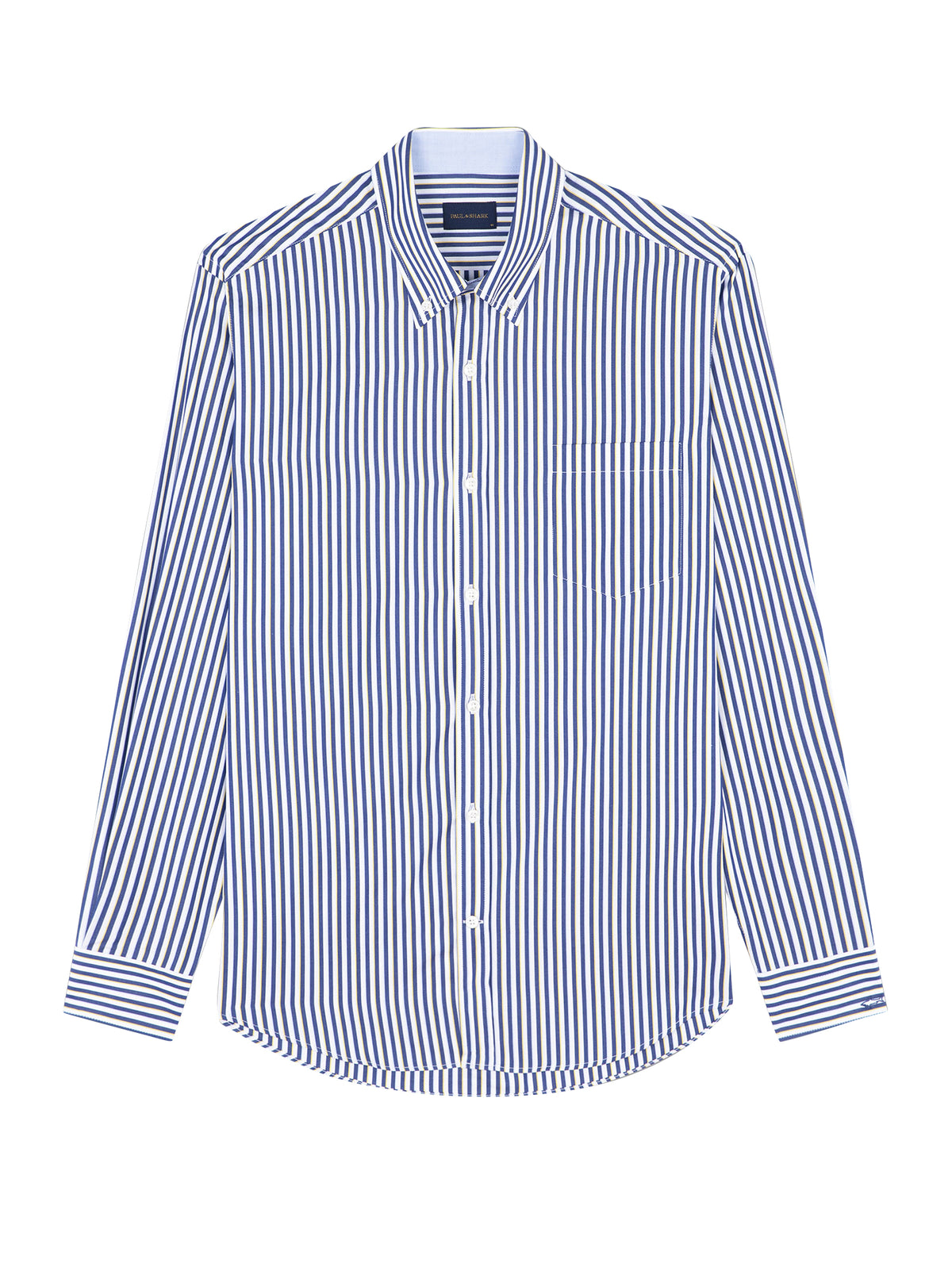 Paul&Shark Camicia in popeline di cotone a righe blu e gialle-1