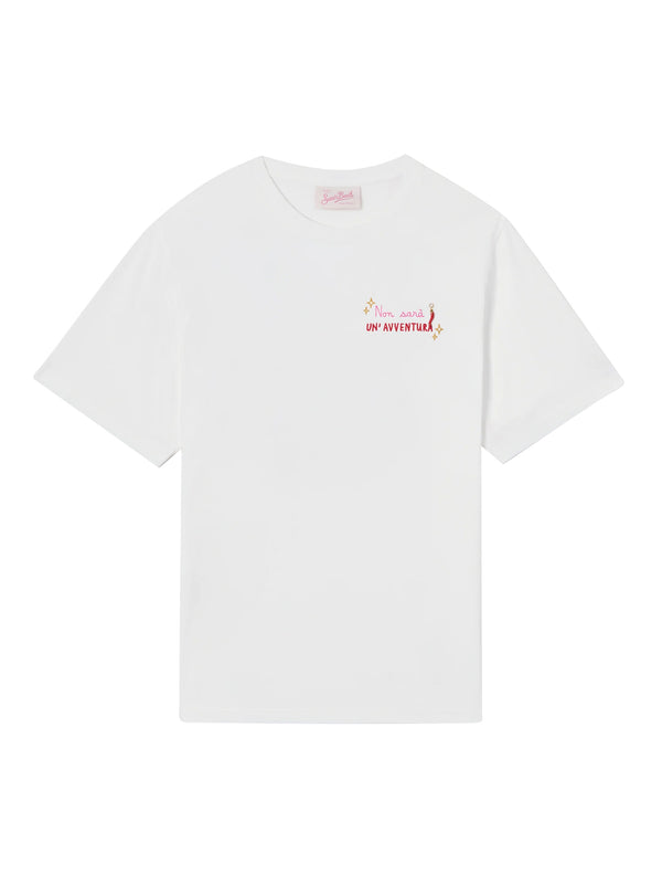 SAINT BARTH T-SHIRT EMILIE BIANCA CON RICAMO NON SARÀ UN'AVVENTURA E CHARM-SAINT BARTH-EMI0001 08645L