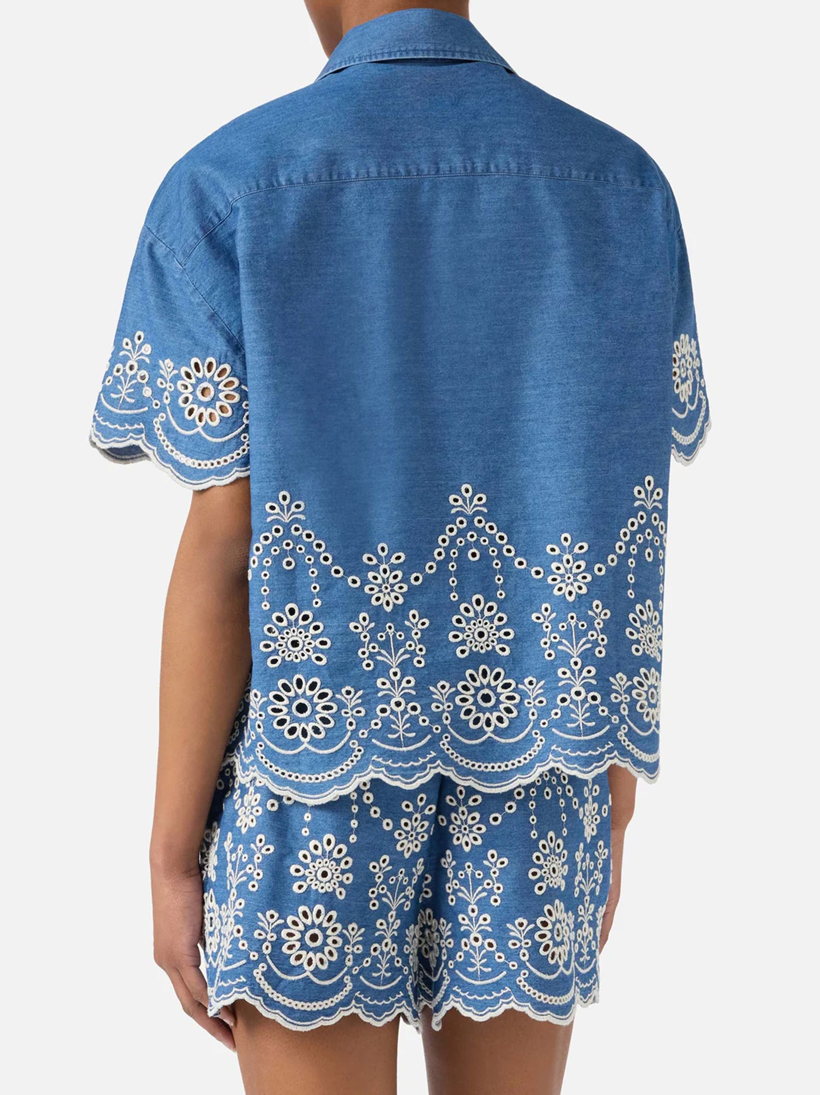 Saint Barth Camicia Clementine In Chambray Con Ricamo Floreale-3