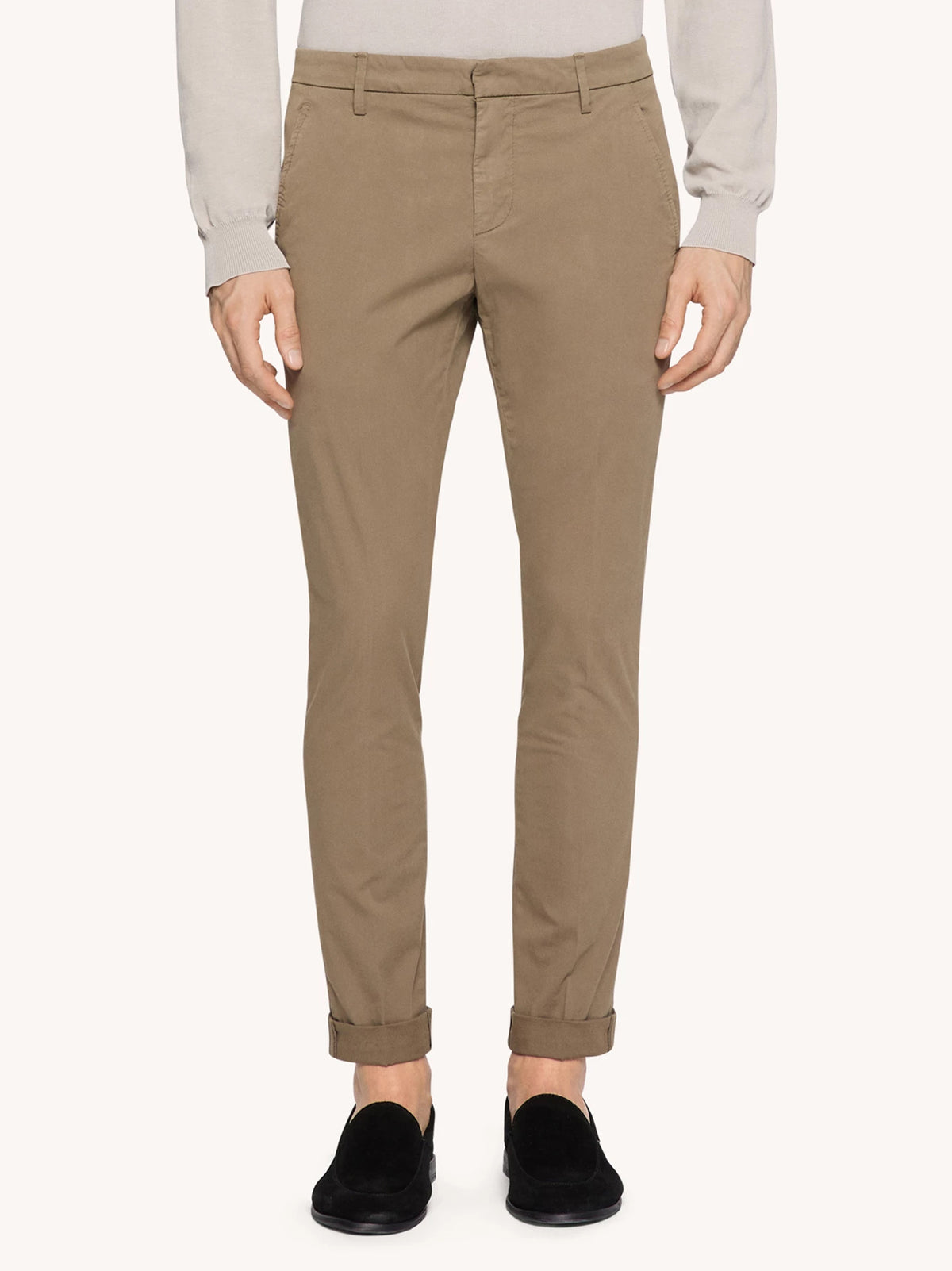 Dondup Pantaloni chino Gaubert slim in gabardina crusca-2