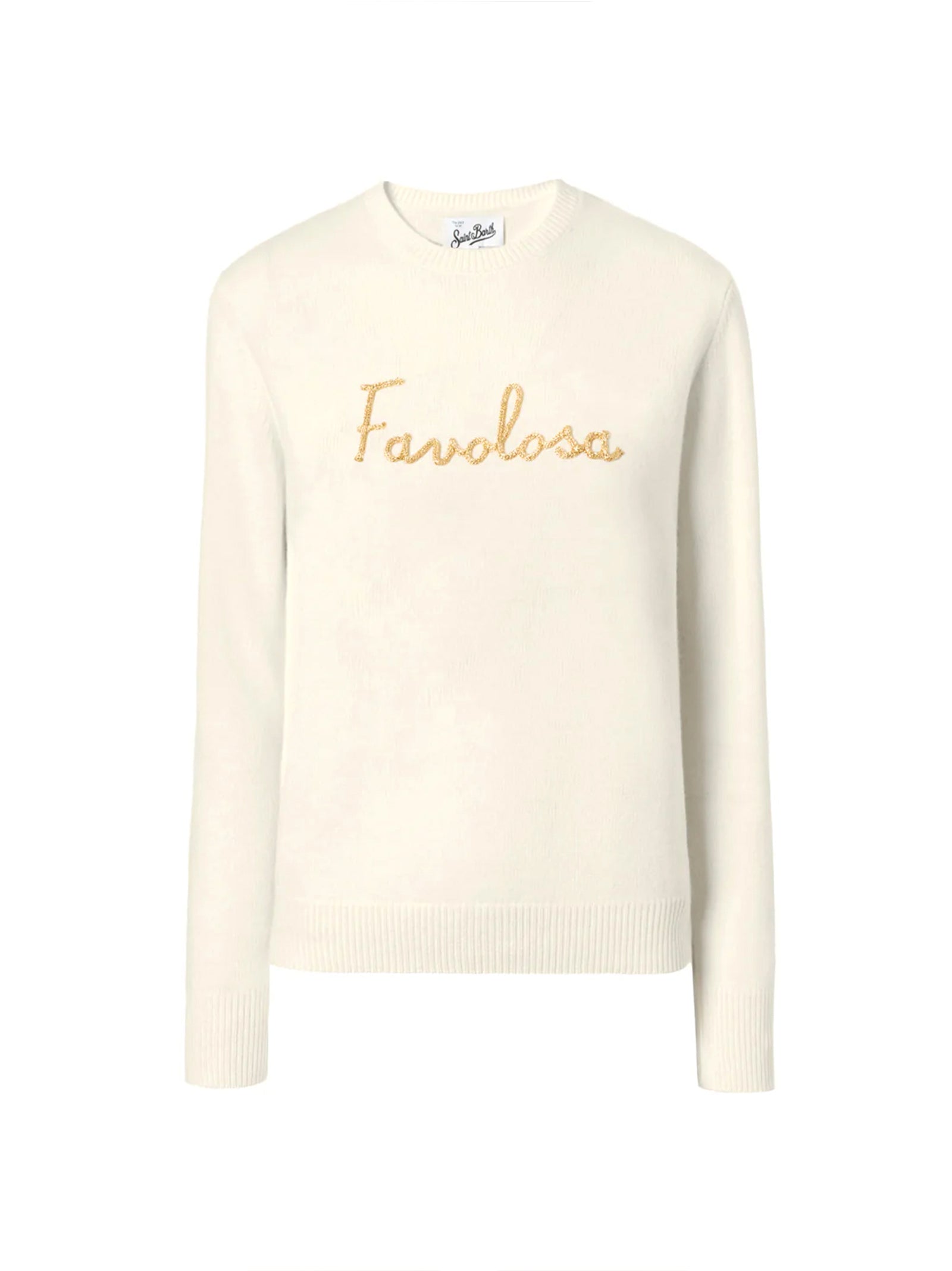 Saint Barth Maglione New Queen In Misto Cashmere Bianco Con Ricamo Lurex Favolosa-1