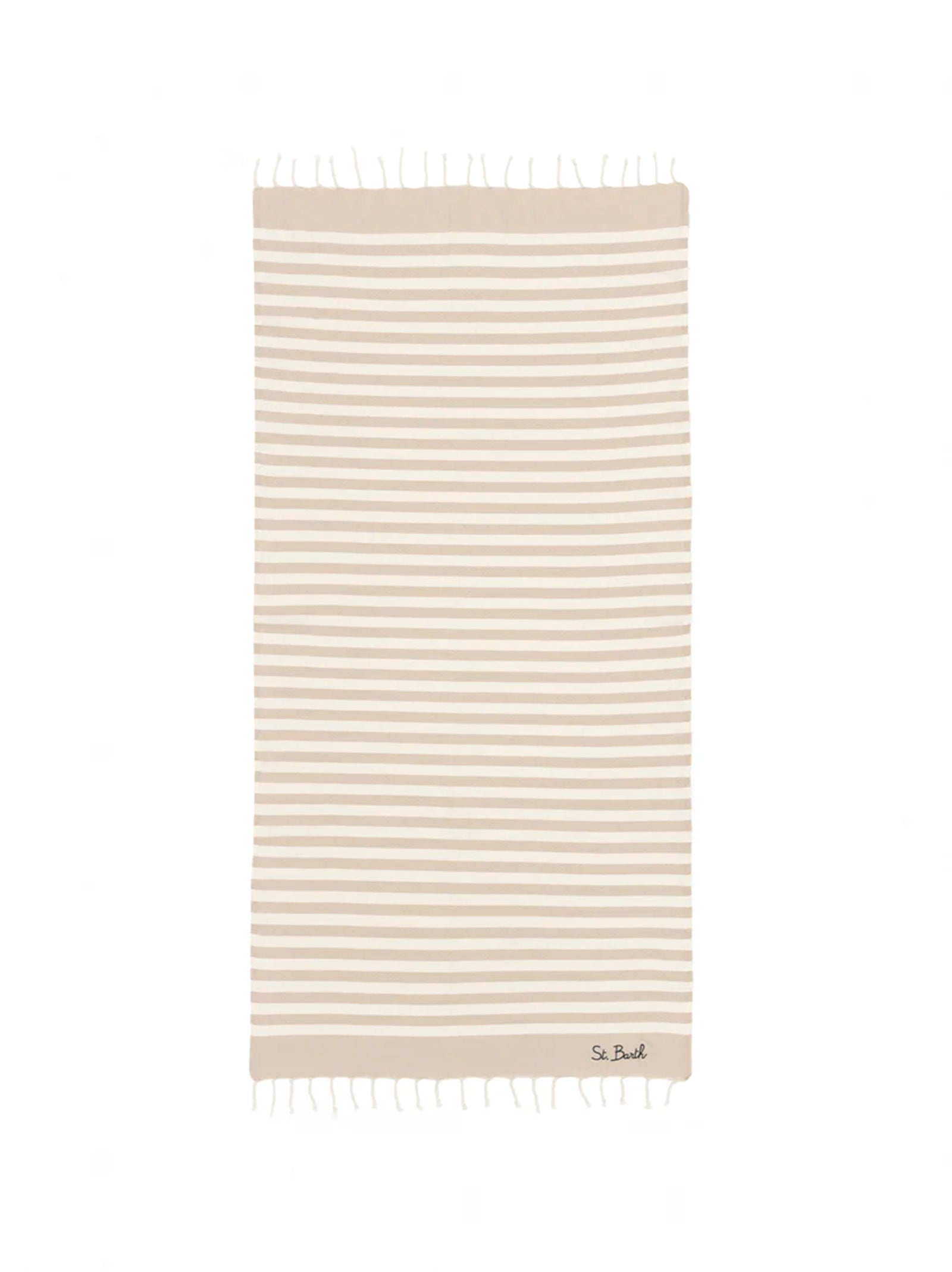 Telo Mare In Cotone Fouta Con Stampa A Righe Beige-1