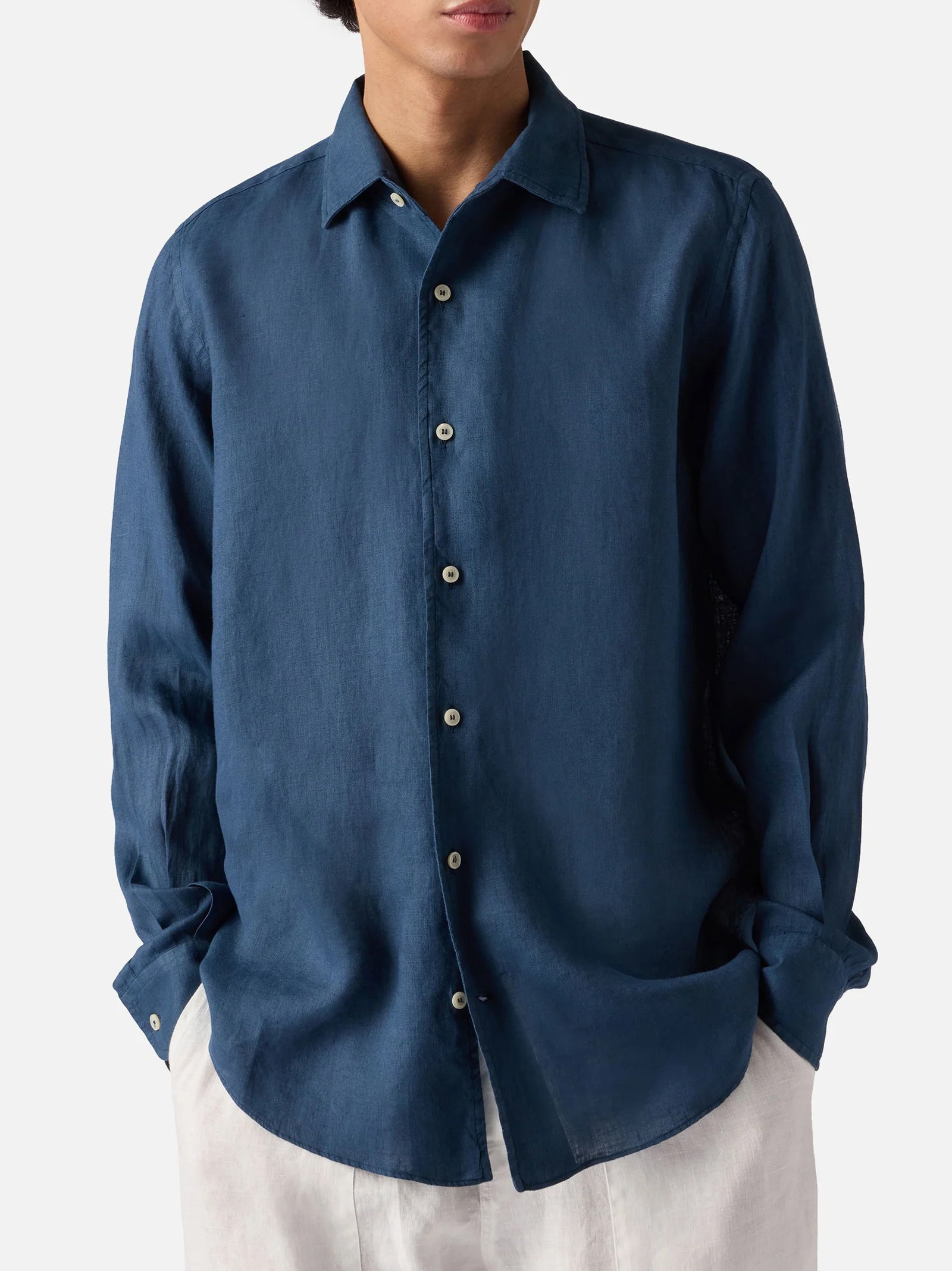Camicia Raphael In Puro Lino Blu Navy-2