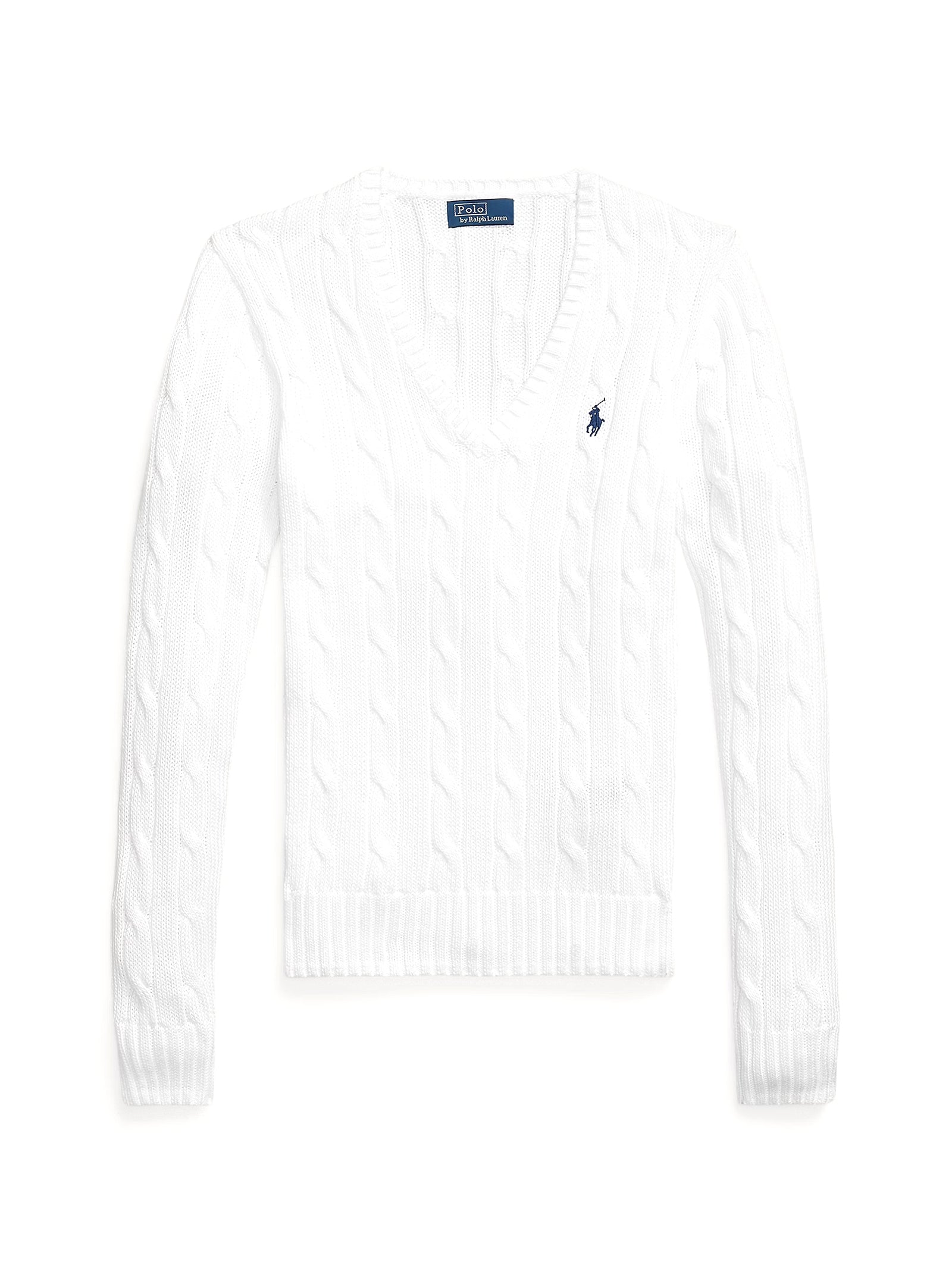 Maglia In Cotone A Trecce Con Scollo A V Bianca-1
