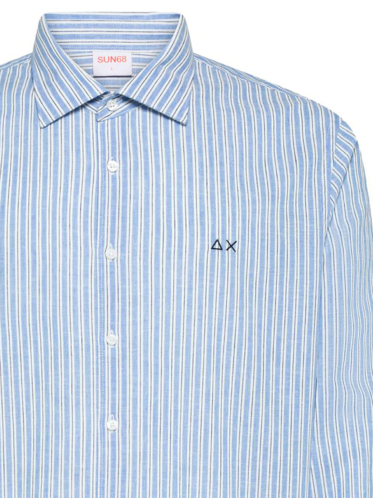 Sun68 Camicia in lino a righe azzurro/bianco-2