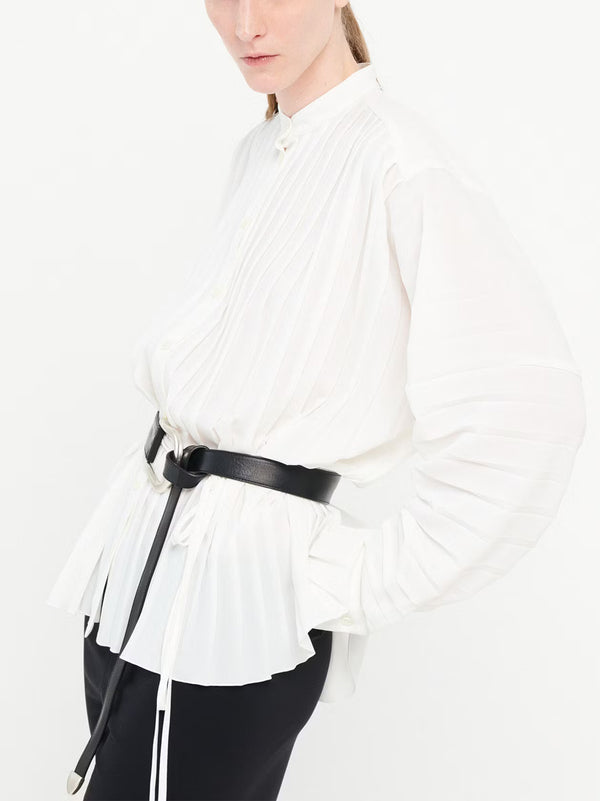 High Camicia Plissettata In Satin Bianco-2