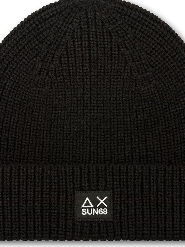 Sun68 Berretto Beanie In Misto Lana A Coste Nero-2