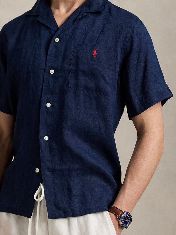 Polo Ralph Lauren Camicia Maniche Corte Lino Blu-2