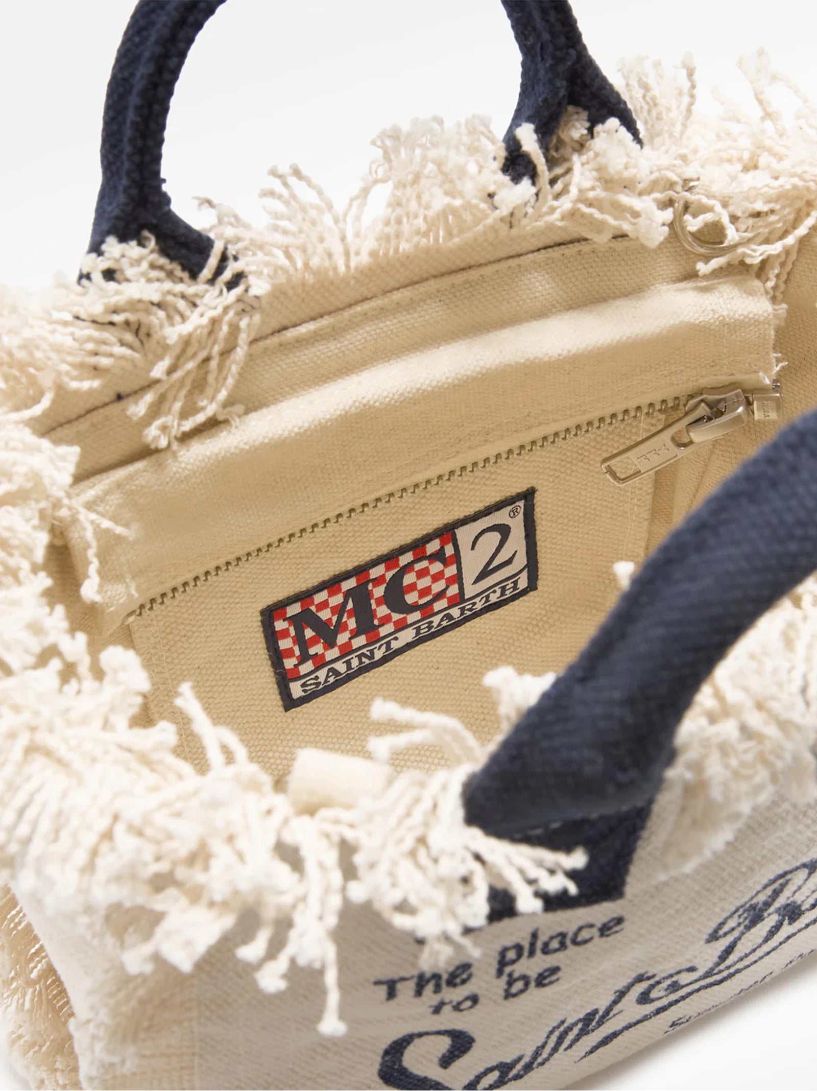 Saint Barth Borsa Vanity Mini In Canvas Bianca Con Dettagli Blu-4