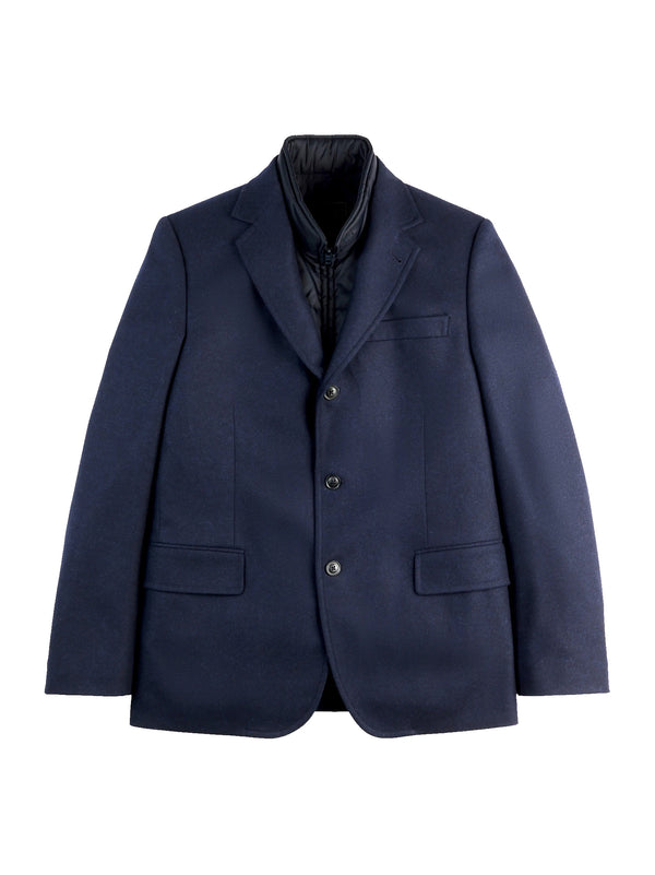Fay Giacca Double In Flanella Di Lana Cardata Blu