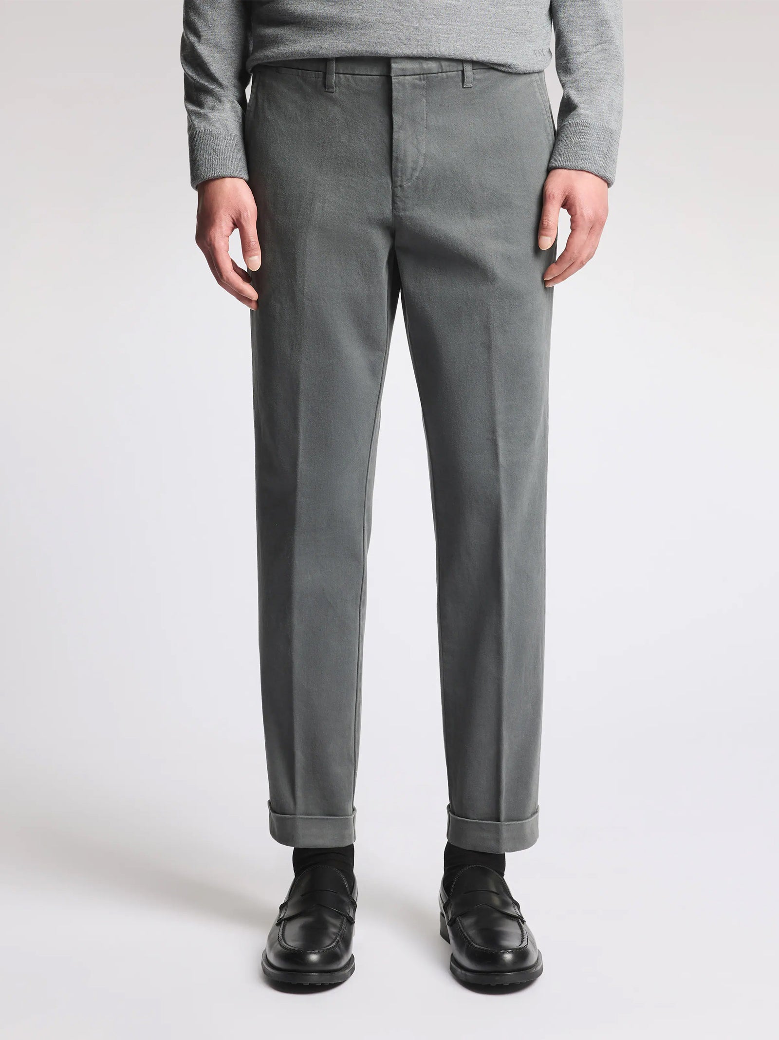 Fay Pantaloni Slim Fit In Gabardine Di Cotone Grigio-2