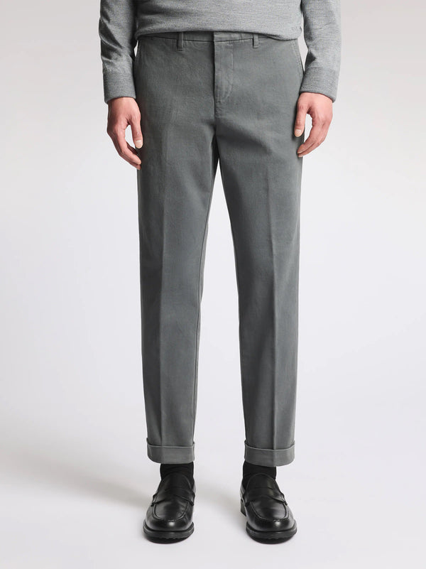 Fay Pantaloni Slim Fit In Gabardine Di Cotone Grigio-2