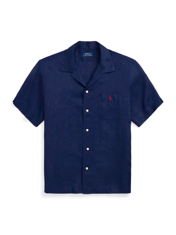 Polo Ralph Lauren Camicia Maniche Corte Lino Blu