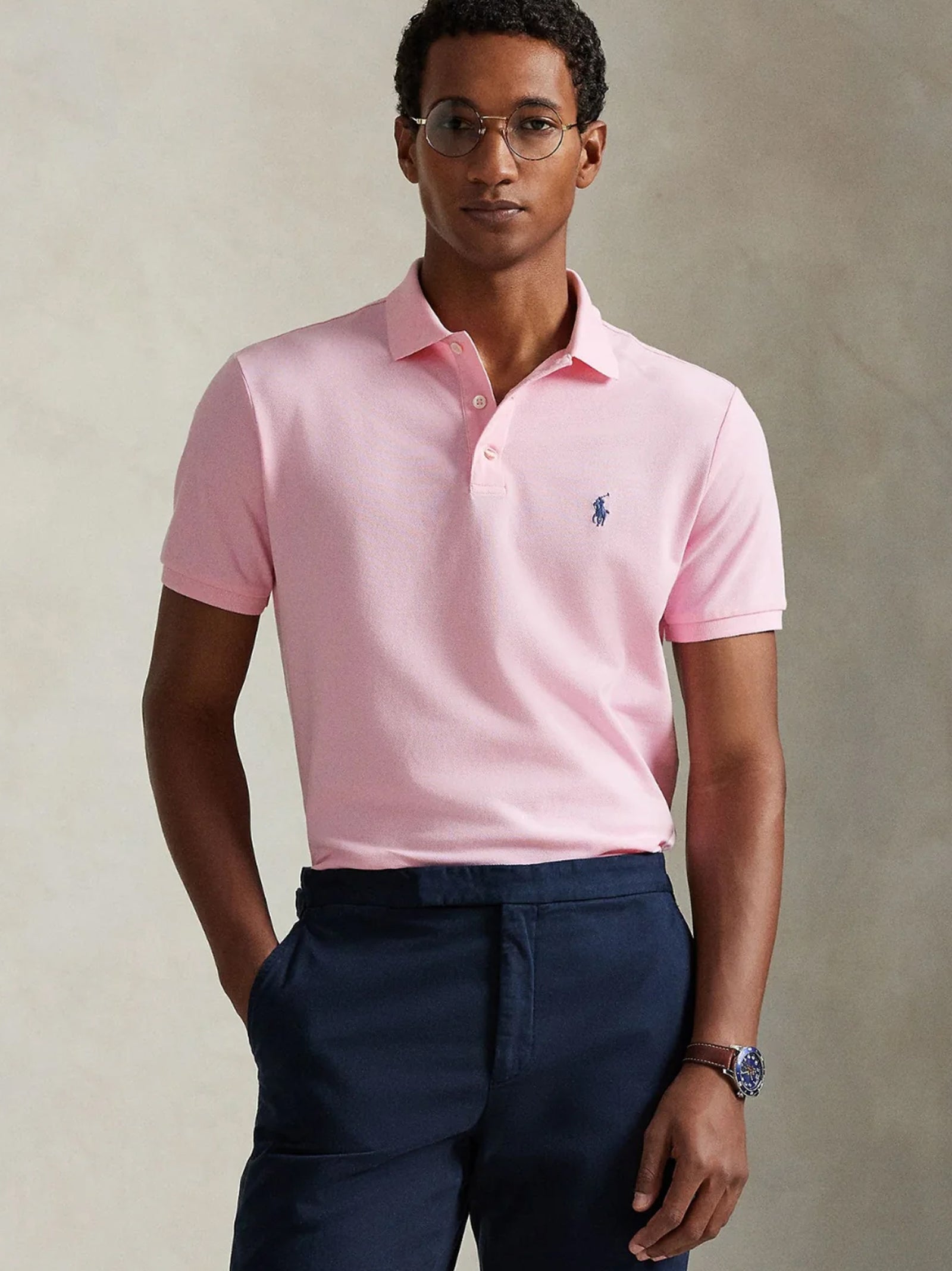 Polo In Piqué Stretch Custom Slim-Fit Rosa-2