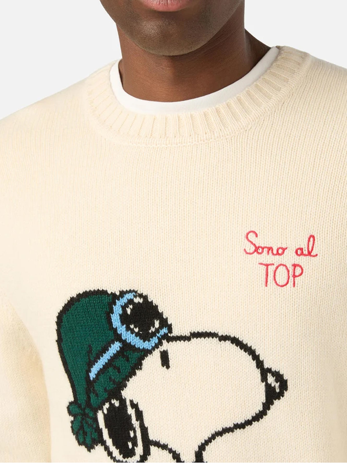 Saint Barth Maglia Girocollo Panna Intarsio E Ricamo Snoopy | Special Edition-4