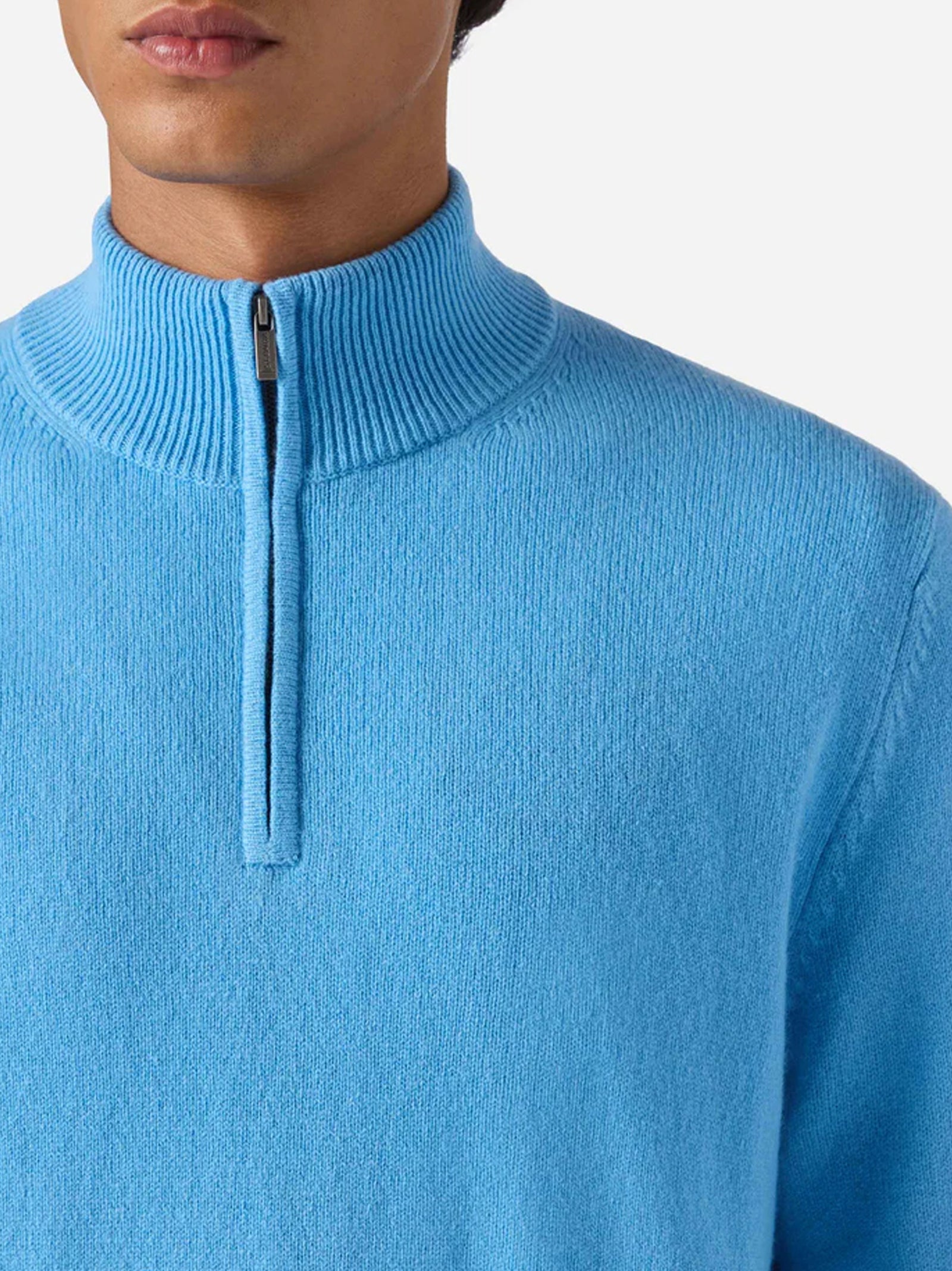Saint Barth Pullover A Mezza Zip Jermyn In Lambswool Azzurro-3